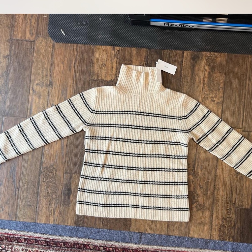 Vince Cream and Black Striped Turtleneck Sweater